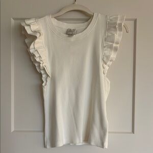 Anthropologie Creamy White Ruffle Sleeve Top